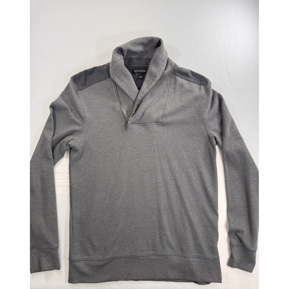 Banana Republic Mens Large Asymmetrical Zip Mock Neck Waffle Thermal Sweater EUC